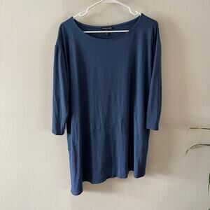Eileen Fisher Womens Large Tunic Top Blue Lagenlook Minimalist Scandi Chic